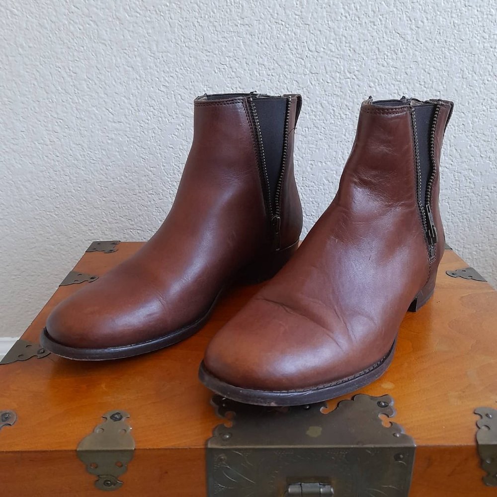 Frye Brown Leather Zipper Booties